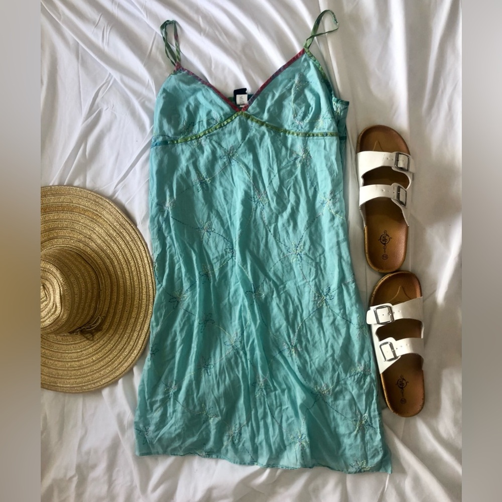 Teal Floral Embroidered Sundress